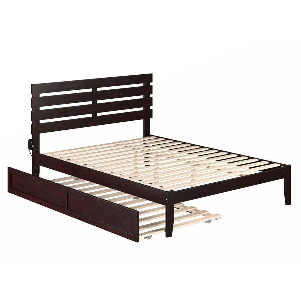 Espresso Queen Platform Bed with Twin XL Trundle and Storage Drawers