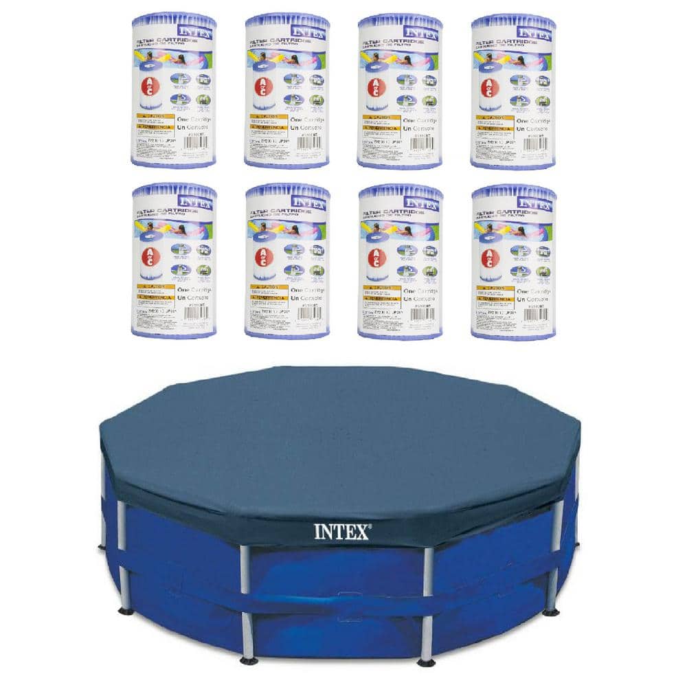 Intex 15-Foot 15ft Round Metal Blue Frame Pool Cover w/ Drain holes in center 