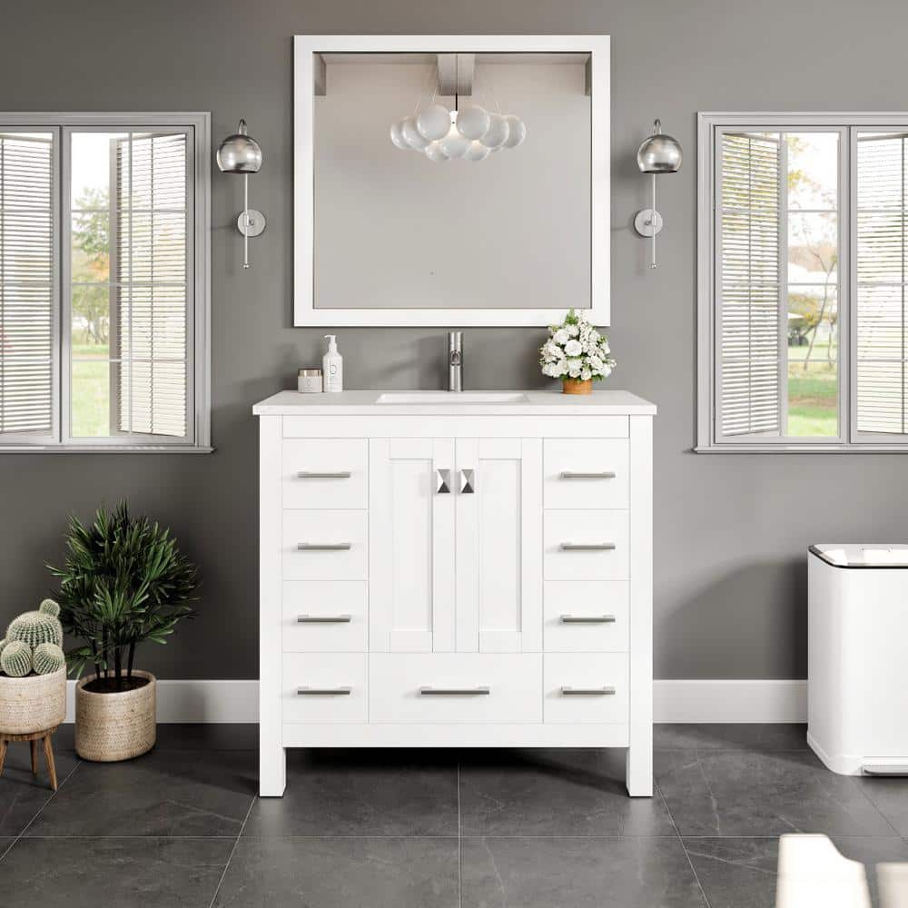 Eviva Hampton 36" White Vanity with Carrara Quartz Top