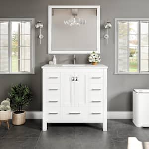 Hampton 36 in. W x 18 in. D x 34 in. H Bathroom Vanity in White with White Carrara Quartz Top with White Sink