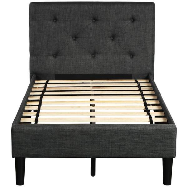 Qualfurn Gray Twin Upholstered On, Blackstone Classic Grey Upholstered Square Stitched King Platform Bed