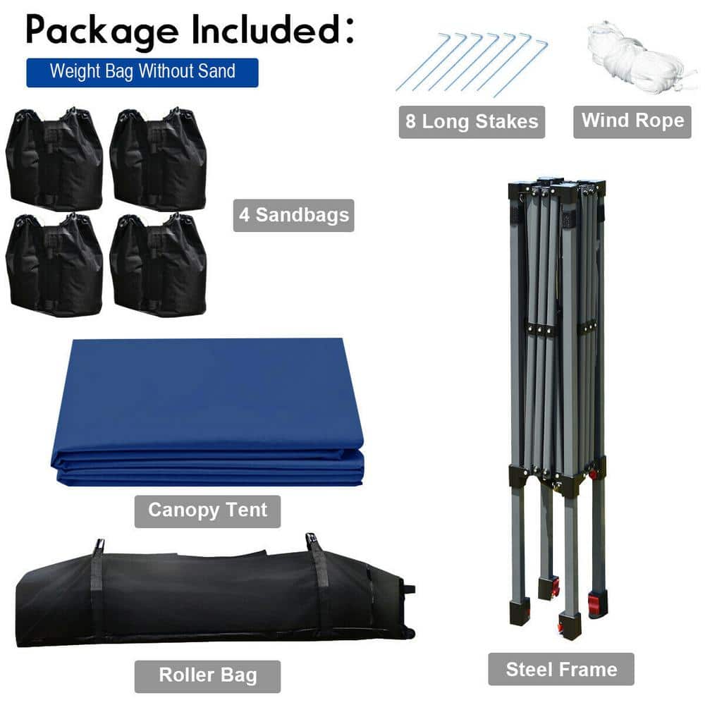 Blue 8 x 8' Outdoor Pop Up Canopy Tent with Roller Bag