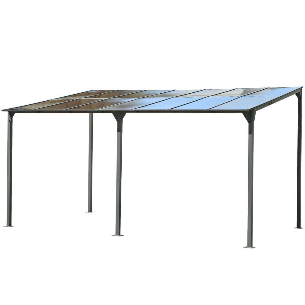 Wall-Mounted 15 ft. x 9.2 ft. Pergola Gazebo Awning Gazebo with Metal Frame and PC Roof Panels for Deck Garden Garden price history on PriceWatchPro