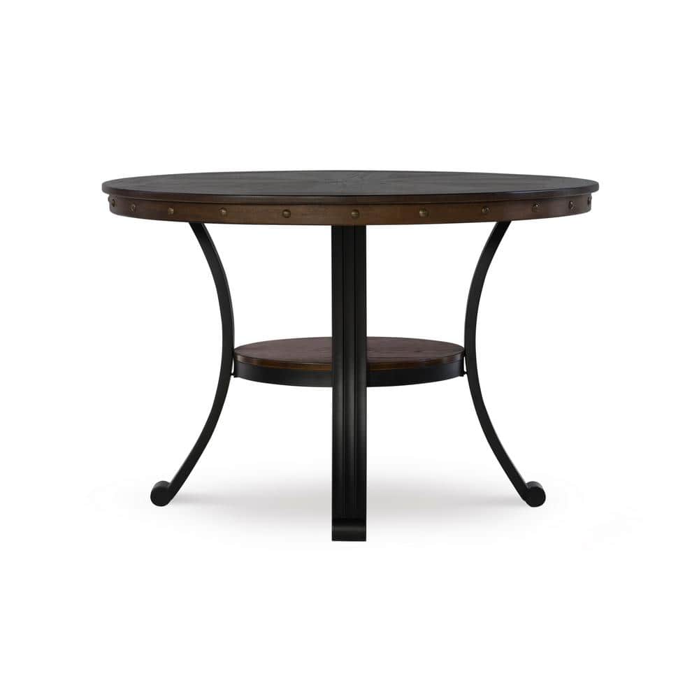 Franklin Round Rustic Umber Wood and Metal Dining Table