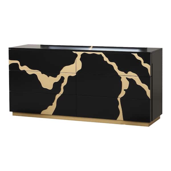 Furniture of America Rove Black and Gold Accents 6-Drawer 66 in. Dresser