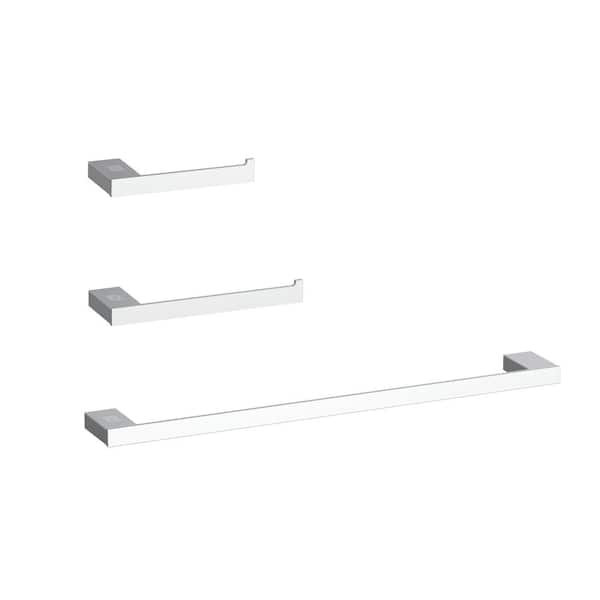 Unbranded Timeless Home 3-Piece Bath Hardware Set with Toilet Paper Holder and Towel Rods in Chrome