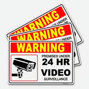 Warning 24 hour Video Surveillance Security Stickers GREEN OCT Decal 4 PACK 