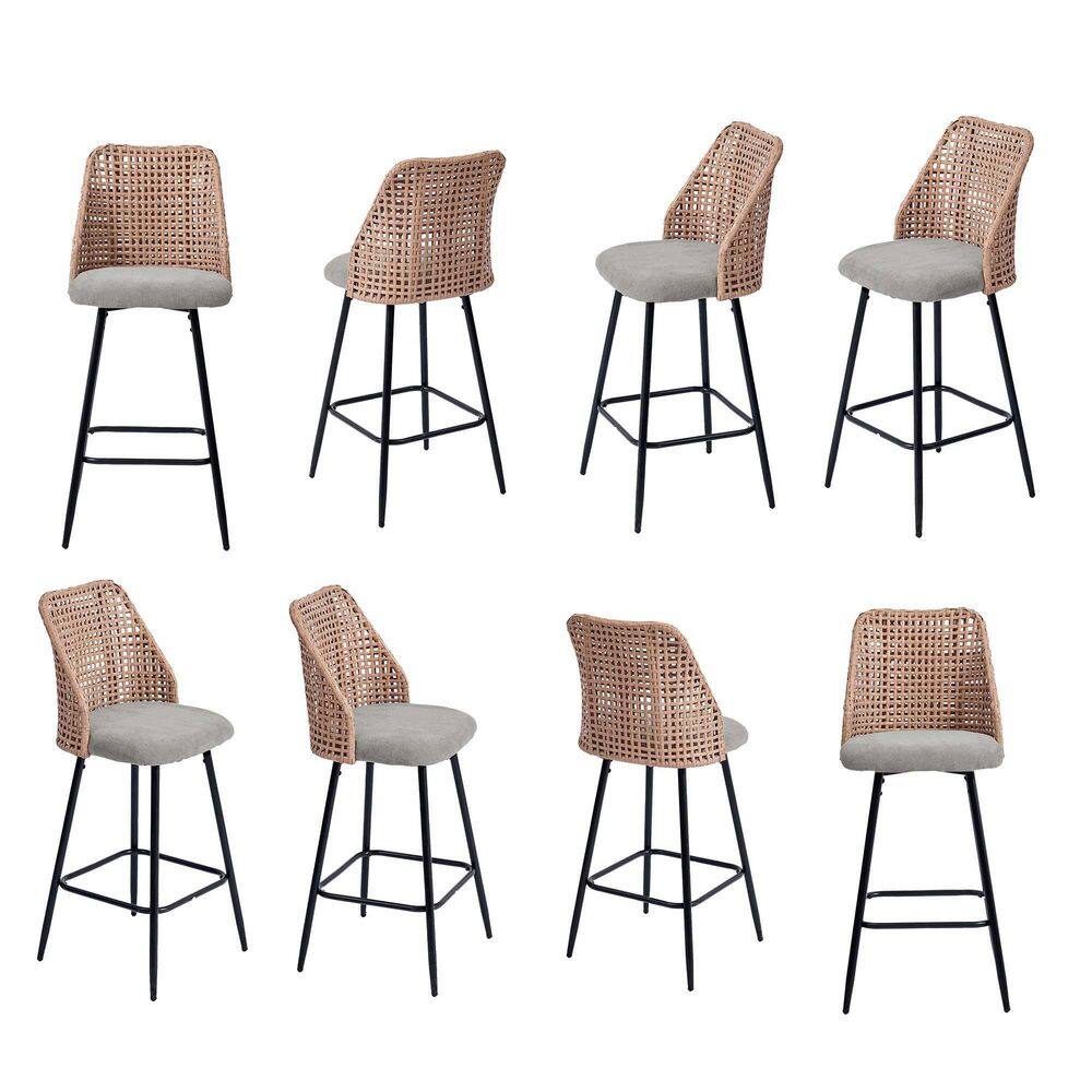 28.74 in. H Light Gray Woven wicker High Back Metal Bar Stool with Chenille Seat Cushion(set of 8) price history on PriceWatchPro