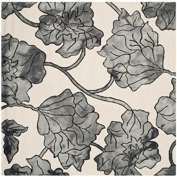 SAFAVIEH Dip Dye Ivory/Light Gray 7 ft. x 7 ft. Square Floral Area Rug