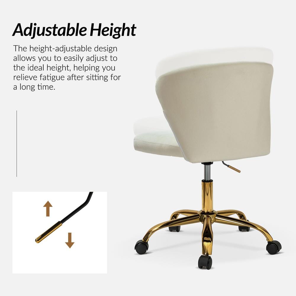 Ivory Adjustable Swivel Task Chair with Gold Metal Base