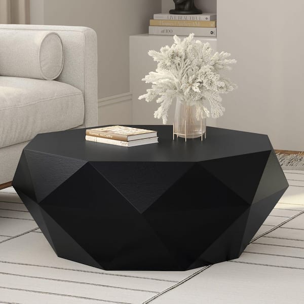 Zayn Wide Contemporary 35 in. Black Octagon Solid Acacia Wood Coffee Table, Fully Assembled