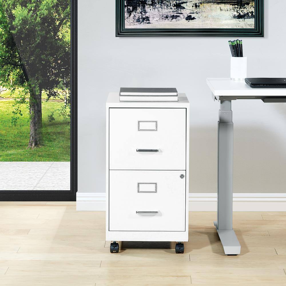 White 2-Drawer Mobile Locking Metal File Cabinet