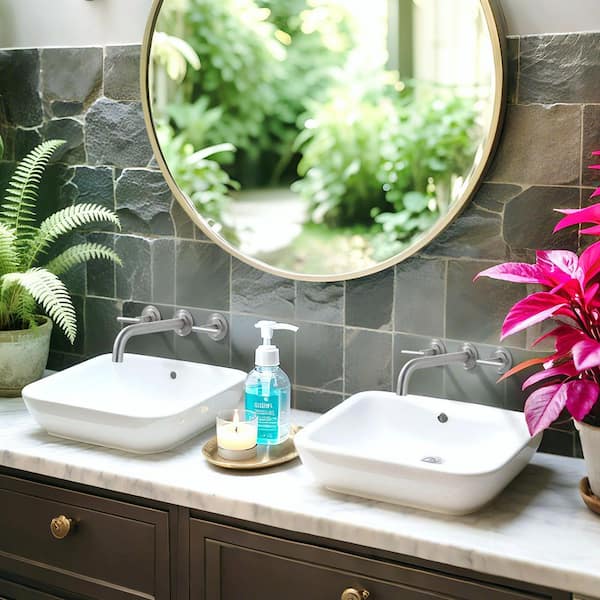 Double Handle Wall Mounted Bathroom Faucet in Brushed Nickel