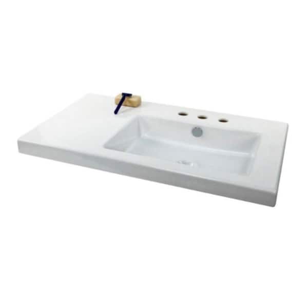 Nameeks Condal Wall Mounted Ceramic Vessel Bathroom Sink in White with 3 Faucet Holes