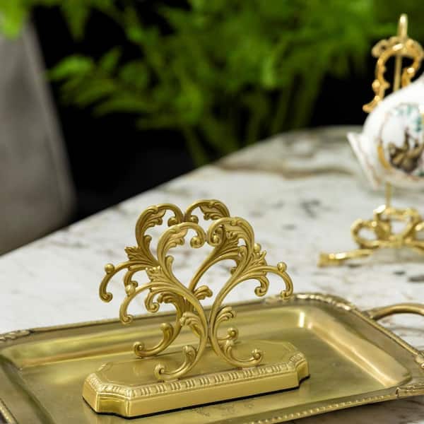 Upright Mount Gold Brass Napkin Holder Dispenser for Table Kitchen Dining Countertop Decorative Organizer