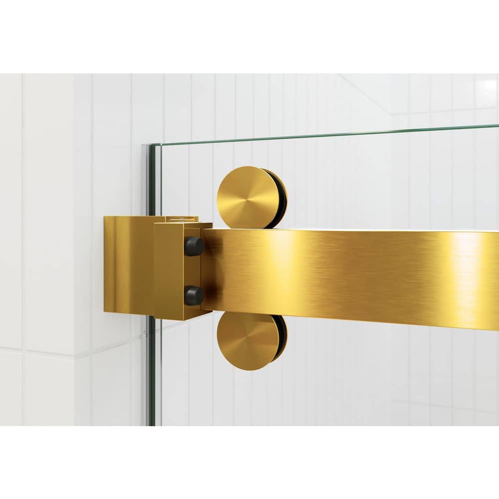 Polaris Frameless Satin Brass Sliding Bathtub Door 60 x 66 in.