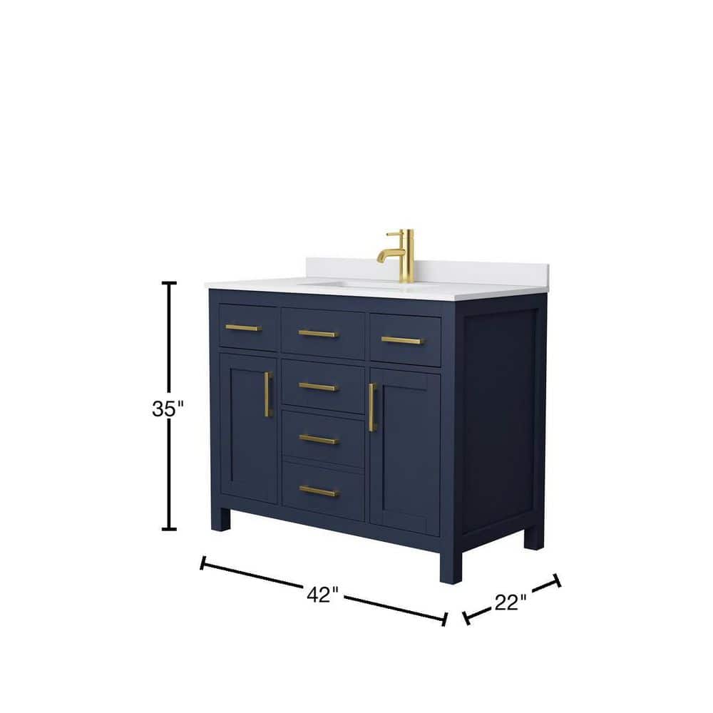Beckett 42" Dark Blue Freestanding Single Vanity with White Marble Top
