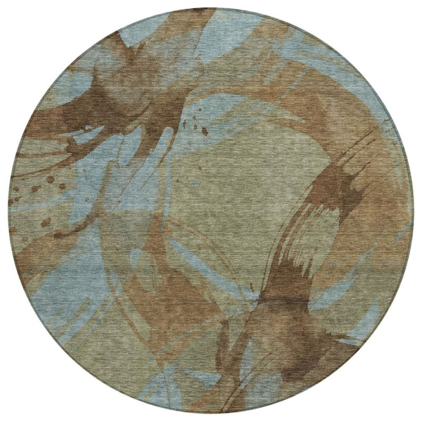 Chantille Machine Washable Indoor/Outdoor Abstract ACN3013 Aloe 8 ft. x 8 ft. Round Rug