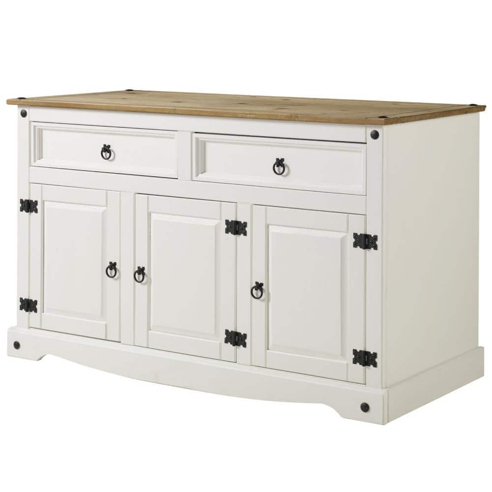 Corona Snow Rustic Pine Buffet Sideboard with Honey Pine Top