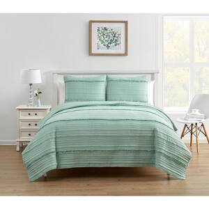 3-Piece Green Ruffle King Quilt Set