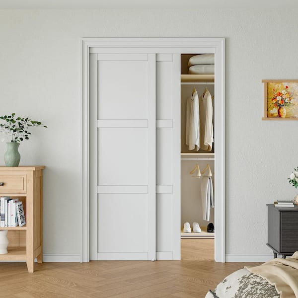 Moristar 48 in. x 80 in. 3-Lite Paneled Primed White Solid Core