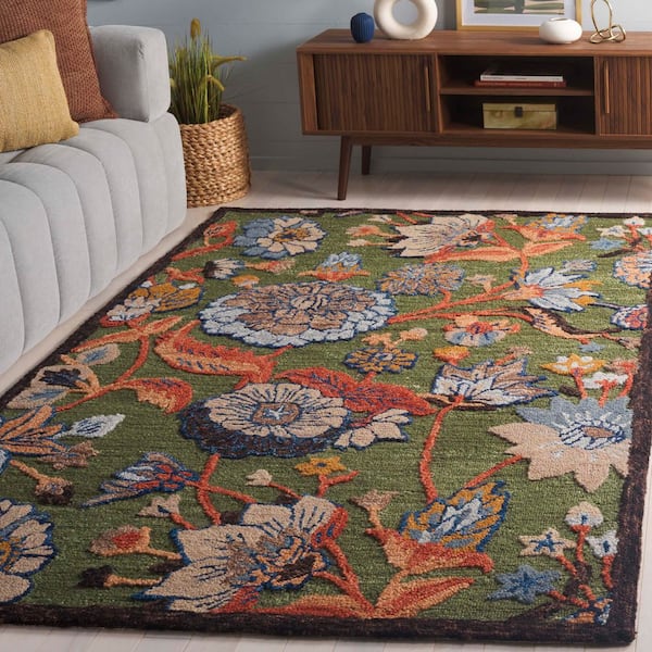 Jardin 3 ft. x 5 ft. Green/Blue High-Low Floral Area Rug