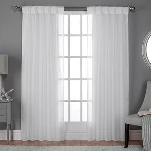 Belgian Winter White Solid Polyester 30 in. W x 96 in. L Pinch Pleat Top, Sheer Curtain Panel (Set of 2)