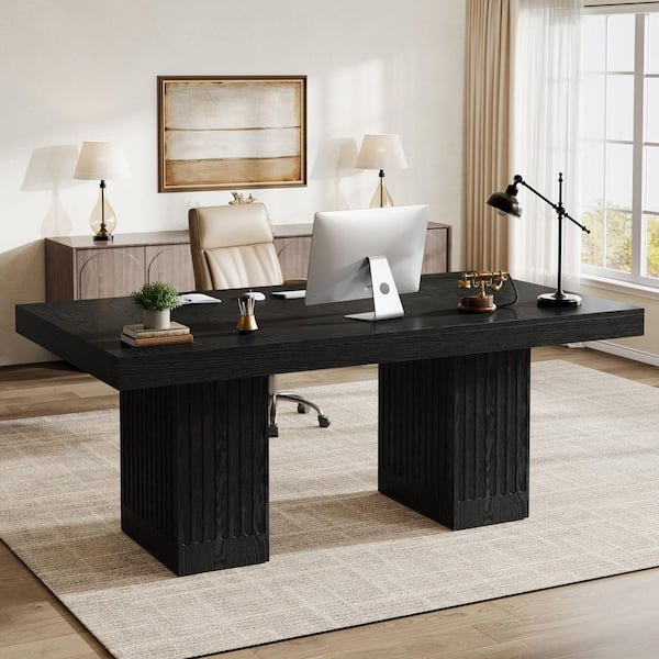 TRIBESIGNS WAY TO ORIGIN 63 in. Rectangle Black Wood Computer Desk with ...