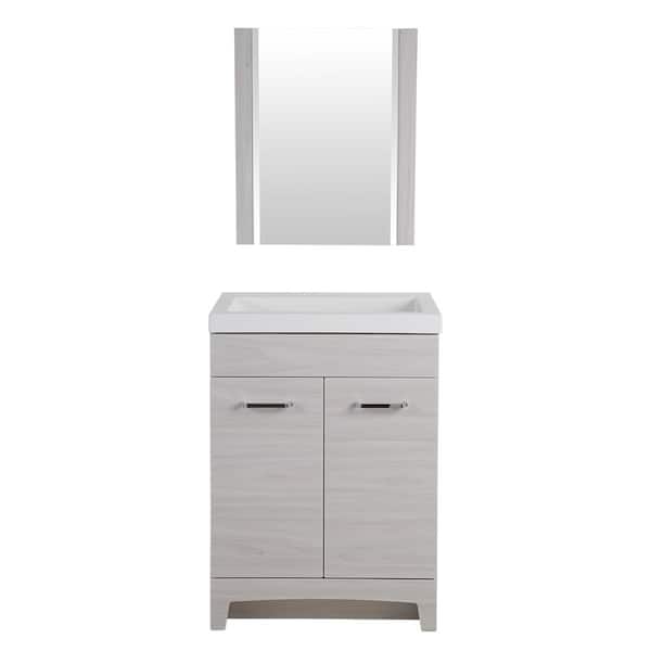 Glacier Bay Stancliff 24 in. W x 19 in. D Bathroom Vanity in Elm Sky with Cultured Marble Vanity Top in White and Mirror