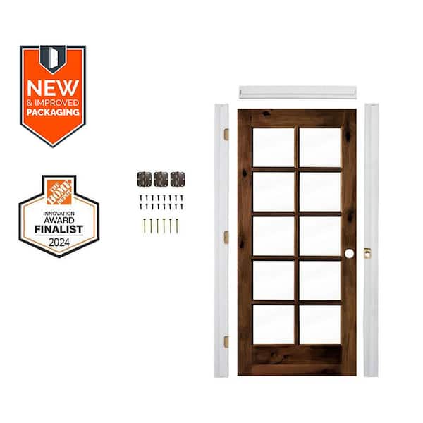 Krosswood Doors Assembly Required 28 in. x 80 in. Left-Hand 10-Lite ClearGlass RedMahogany Stain Alder Interior Door Kit w/Separate Jamb