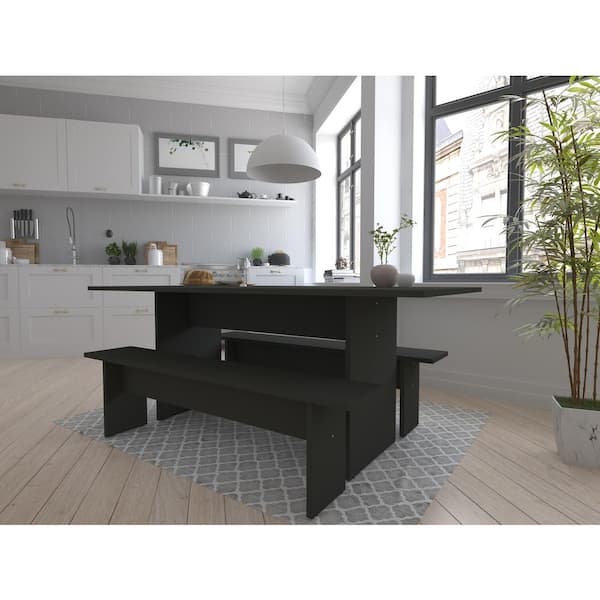 NoMad 3-Piece 67.91 in. Rectangle Grey MDF Wood Top Modern Dining Room Set Seats 6