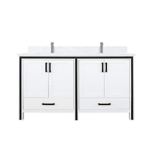 Ziva 60 in W x 22 in D White Double Bath Vanity, Cultured Marble Top and Faucet Set
