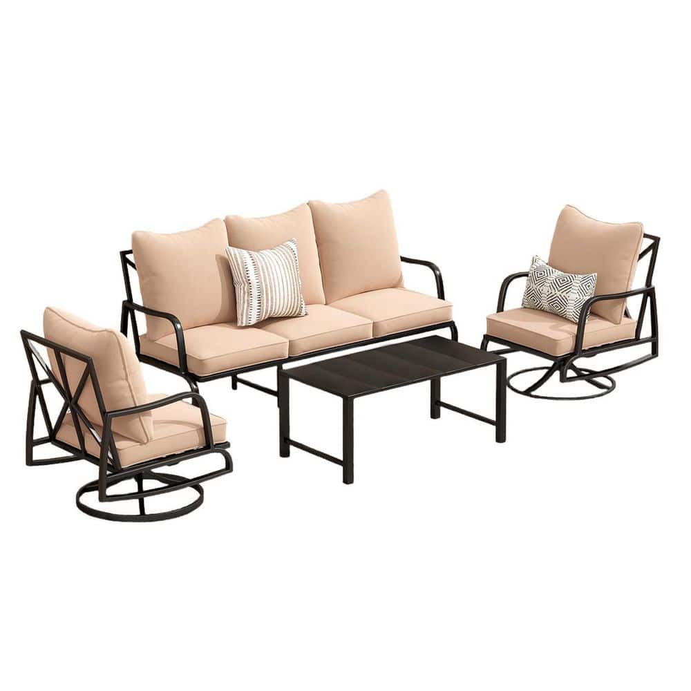 6-Piece All-Weather Metal Outdoor Sectional Set, Conversation Sofa Set with Khaki Cushions, Coffee Table for Porch, Yard price history on PriceWatchPro