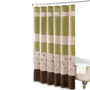 Belle Green 72 in. Faux Silk Embroidered Floral Shower Curtain
