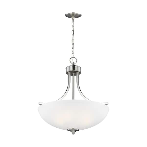 Generation Lighting Geary 3-Light Brushed Nickel Pendant with LED Bulbs