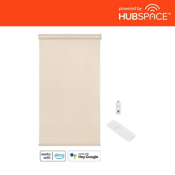 Home Decorators Collection Linen Cordless Light Filtering Polyester Fabric Smart Roller Shade 39.5 in. x 72 in. Powered by Hubspace (With Gateway)