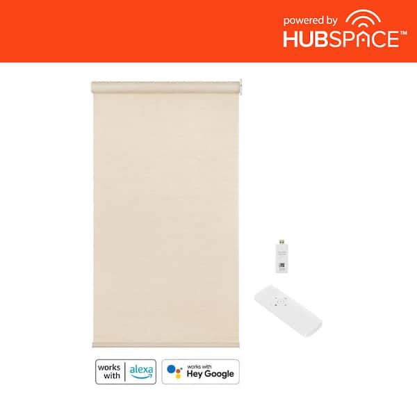 Home Decorators Collection Linen Cordless Light Filtering Polyester Fabric Smart Roller Shade 46 in. x 72 in. Powered by Hubspace (With Gateway)
