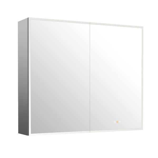 42 in. W x 36 in. H Rectangular Aluminum Big Storage Surface Mount Medicine Cabinet with Mirror in Grey and USB Outlet