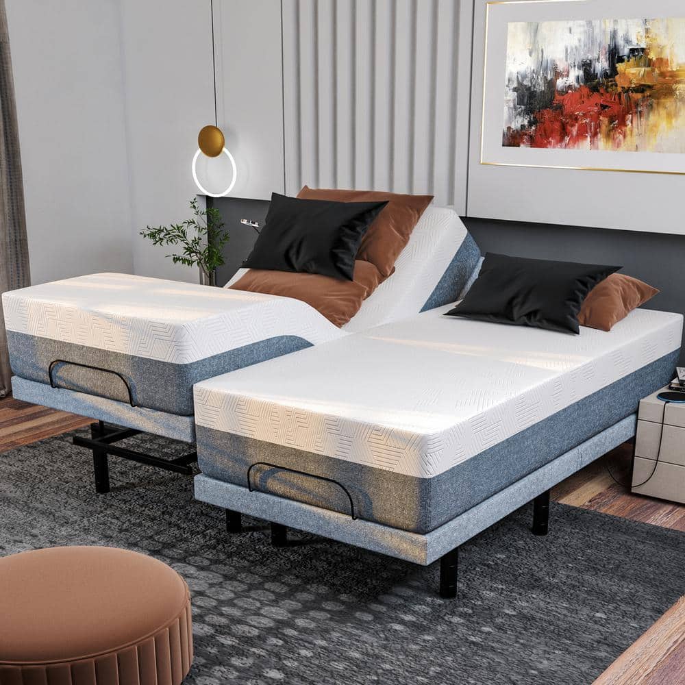 Split King Adjustable Gray Metal Frame Upholstered Bed