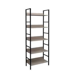 63 in. Black/Beige Metal 5-shelf Etagere Bookcase with Open Back