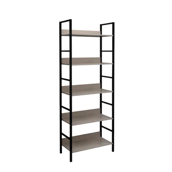 LuxenHome 63 in. Black/Beige Metal 5-shelf Etagere Bookcase with Open Back