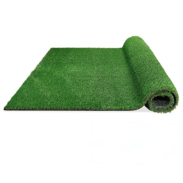 6.8 ft. x 13 ft. Green Thick Realistic Artificial Grass Rug, 1.38 in. Pile Height