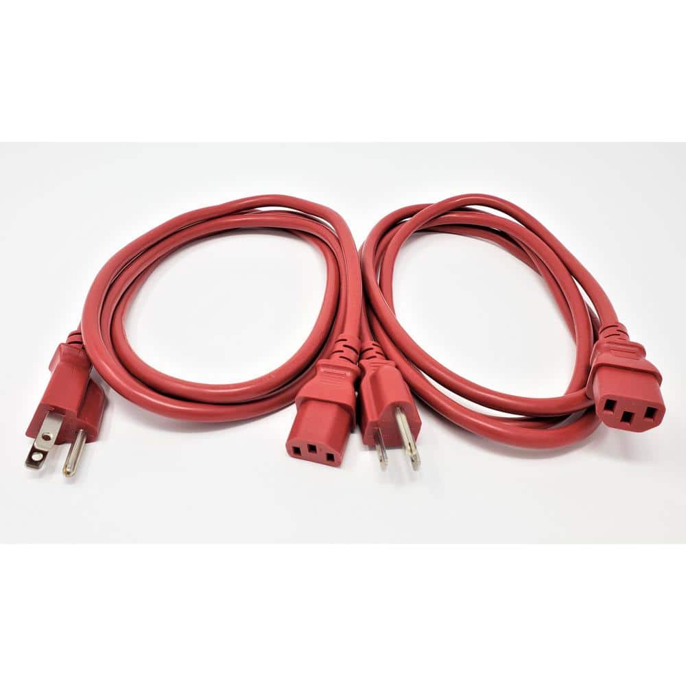 Micro Connectors M05-113ULR-2P 6 ft. UL Approved 18 AWG 10 Amp Power Cord NEMA 5-15P to C13 Red - Pack of 2