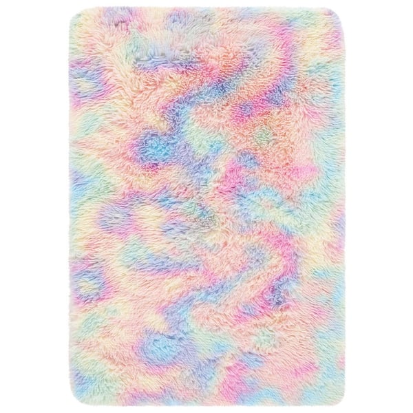 Rainbow Shag 2 ft. x 4 ft. Rainbow Abstract Solid Area Rug