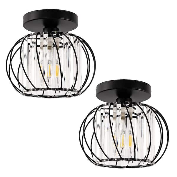 7 in. 2-Piece 1-Light Modern Black Semi Flush Mount Ceiling Light for Foyer Closet Entryway Kitchen Bedroom Dining Room