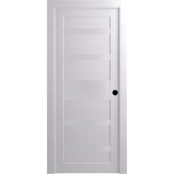 18 in. x 80 in. Gina Bianco Noble Left-Hand Solid Core Composite 5-Lite Frosted Glass Single Prehung Interior Door
