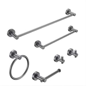 6-Pieces Bath Hardware Set with Towel Ring and Toilet Paper Holder in Gray