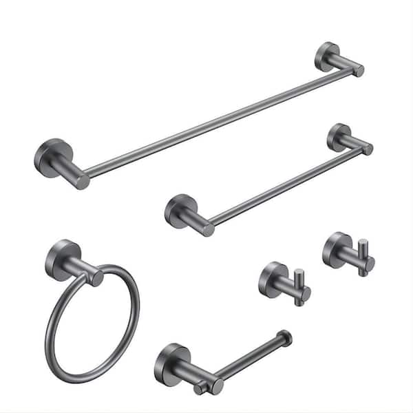 EPOWP 6-Pieces Bath Hardware Set with Towel Ring and Toilet Paper Holder in Gray
