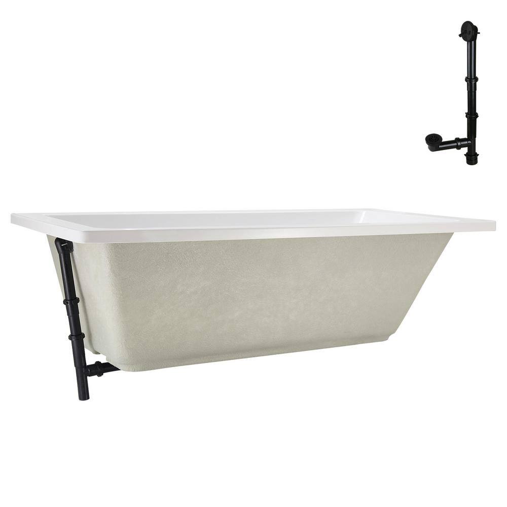 66" x 34" Glossy White Acrylic Soaking Drop-In Bathtub with Matte Black Trim