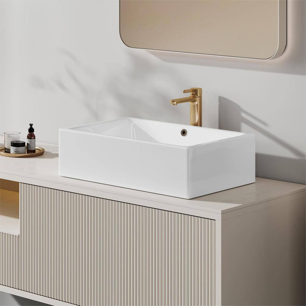 Dublin 20" x 15" White Ceramic Rectangular Vessel Sink with Overflow